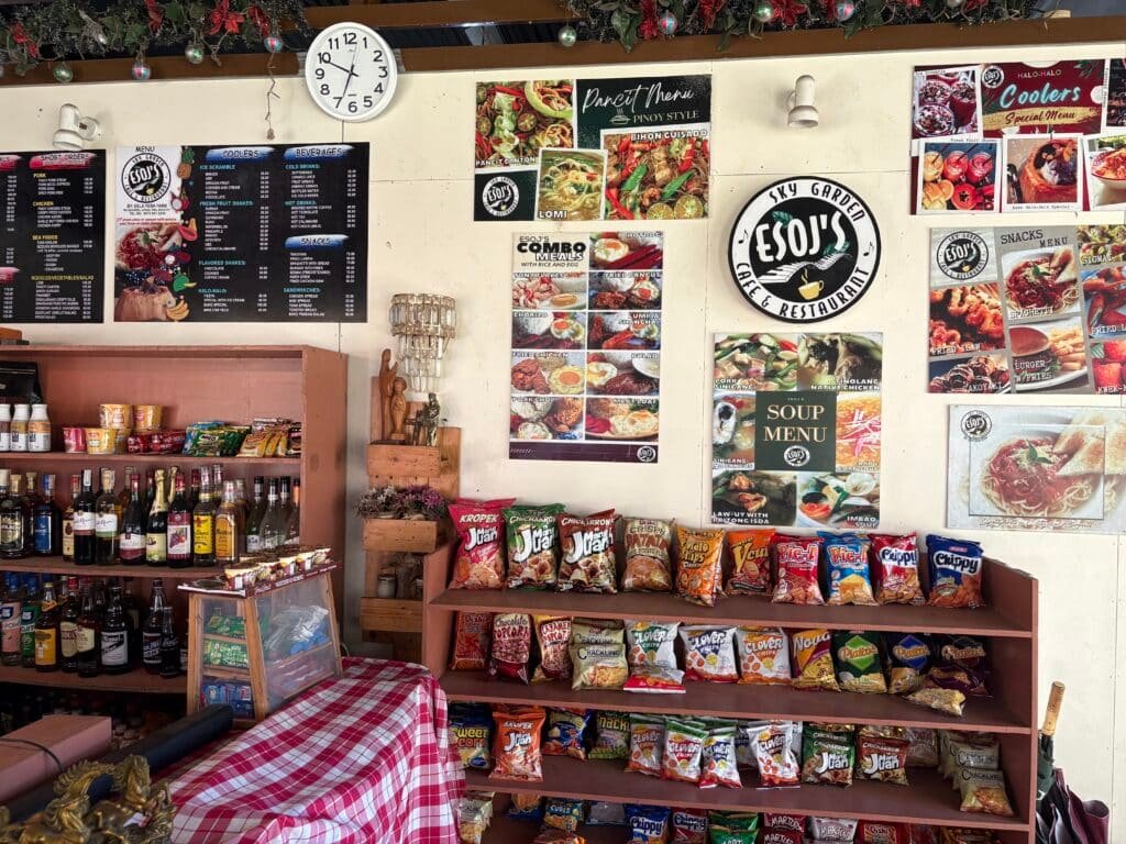 Esoj Sky Garden store stocked with meals, snacks, liquors, and cold drinks for guests