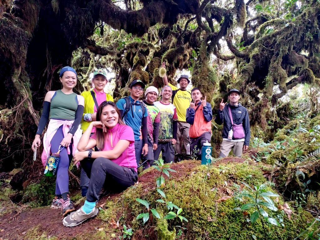 Mt Kalumotan Maragusan Davao de Oro group of hikers in the mossy forest.