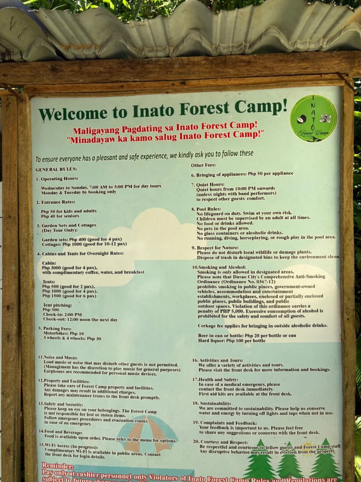 Inato Forest Camp marilog davao camp rules