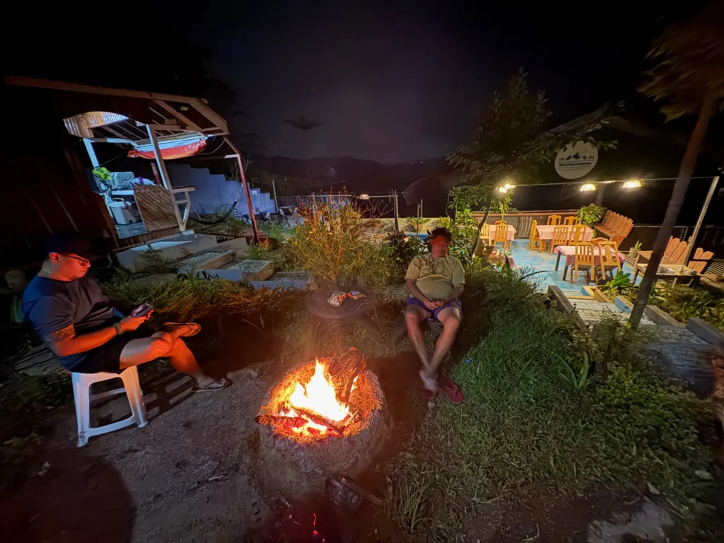 Blue Ridge Campsite Sitio Kabalansihan, Brgy. Sinuda, Kitaotao, Bukidnon relaxing with bonfire in the cold night.