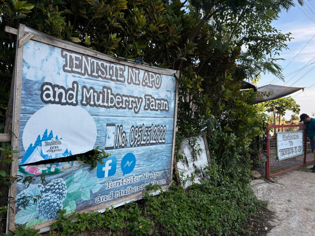 Tentsite ni Apo and Mulberry Farm Balutakay, Bansalan, Davao del Sur signage