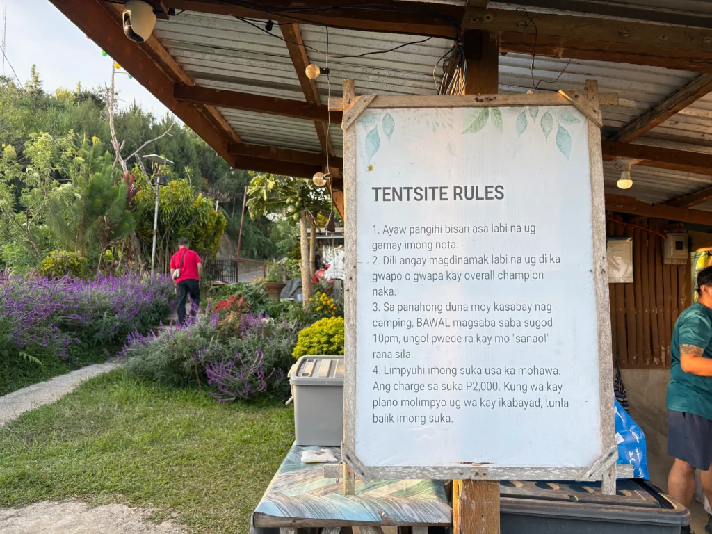 Tentsite ni Apo and Mulberry Farm Balutakay, Bansalan, Davao del Sur tentsite rules